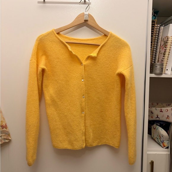 Sezane Gaspard Cardigan Jumper in Pastel Yellow - Picture 2 of 4